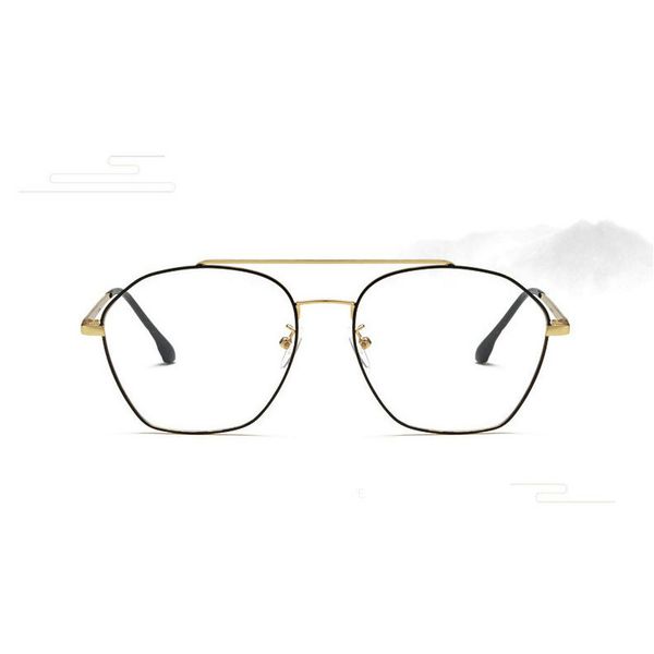 

large frame metal flat mirror korean version of the literary double beam irregular glasses frame jw, Silver