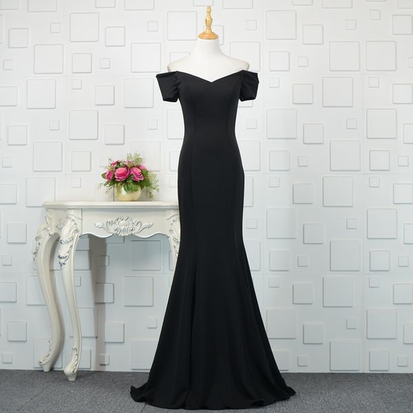 

simple long evening dresses off shoulder 2018 short sleeves mermaid evening gowns elegant prom dresses black blue, Black;red