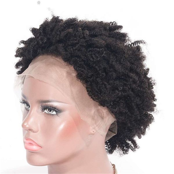 

kinky curly lace front human hair wigs for black women brazilian remy hair wig african american 130% density, Black;brown