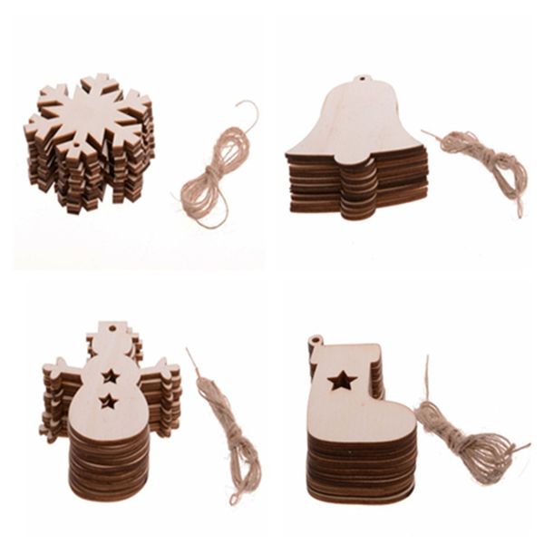 

10pcs/ lot snowflake star santa claus boots bells christmas tree hanging wooden ornaments party christmas decorations for home