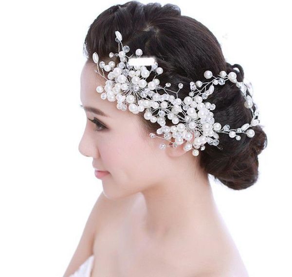 Handmade Beads Crystal Wedding Head Flower Pearl Short Hair Bridal