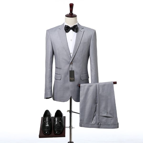 

light gray wedding mens suits 2018 two piece notched lapel classic fit wedding tuxedos foviva style 09002, Black;gray