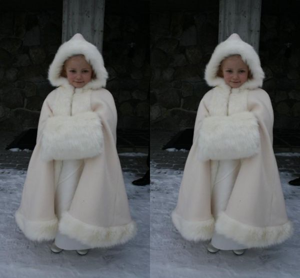 

2019 winter warm flower girls faux fur girl wrap white ivory fur shawl cloaks jacket boleros shrug wedding dresses little children cap wrap, Brown;red