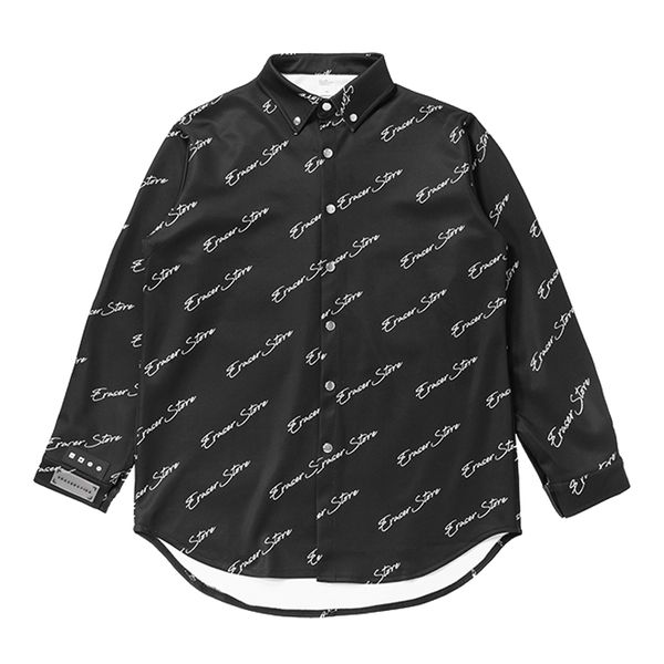 

hip hop oversized letter printed long sleeve shirts streetwear mens casual turn down 2018 vintage loose shirt streetwear, White;black