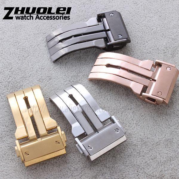 

deployment watches buckle Stainless Steel Black Gold Silver Rose Gold Finished Watch Band Clasp Watchband 22 24mm