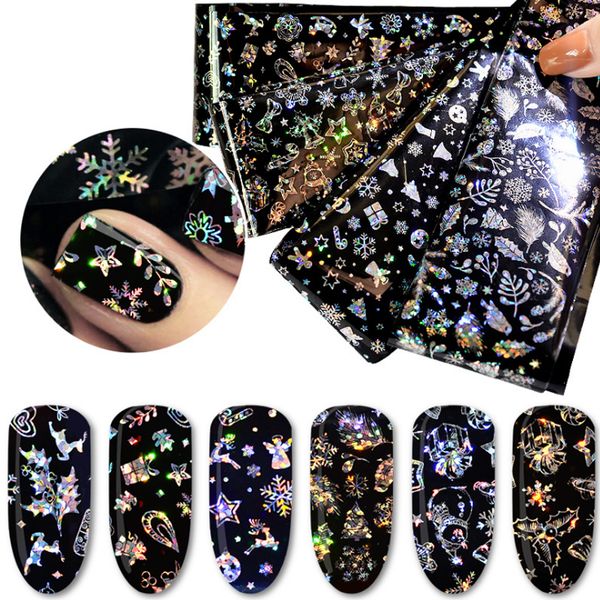 

new year christmas nail transfer foil holographic black white snow nail art sticker decal manicure sticker 2018