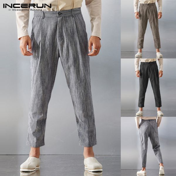 

2018 fashion men's straight pants stripe button casual joggers trousers men slim fit pockets ankle length pantalon hombre s-3xl, Black