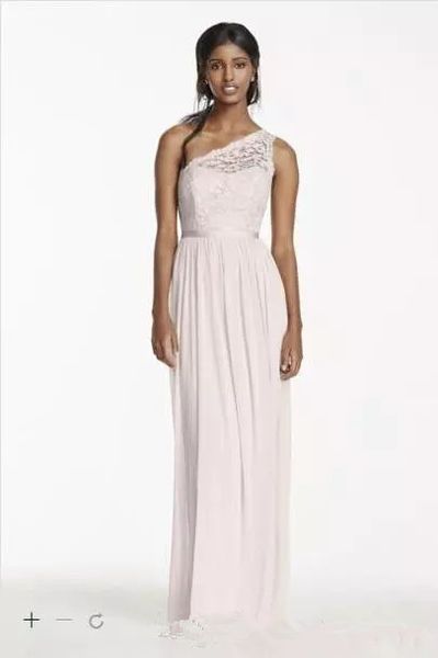 Cheap Corded Lace Bridesmaid Dresses One Shoulder Mesh Wedding