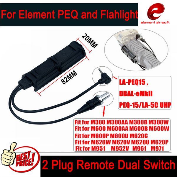 

element airsoft 2 plug remote light switch 2 jack pressure pad switch tactical hunting accessory for la-peq 15/la-5 uhp and m300/m600