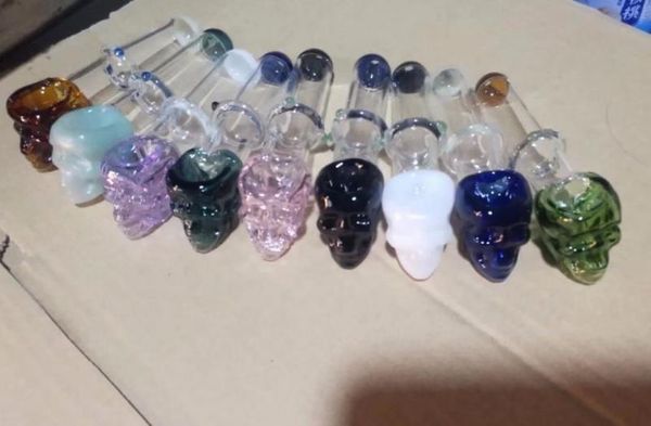 Farbiger Totenkopf mit einzelnem runden Kopf, Glaspfeife, Glasbong-Wasserpfeife, Titan-Nagelschleifer, Glas-Bubbler für Pfeifenmischungsfarben