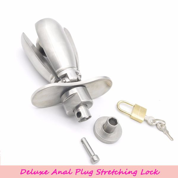 Plug anale deluxe in acciaio inossidabile Stretching Lock Chastity Device Gay Fetish Gimp A270 Bdsm Sex Toys