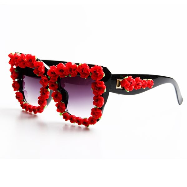 

brand designer 2017 sunglasses women red flower baroque style luxury sunglasses for ladies beach summer eyewear, White;black