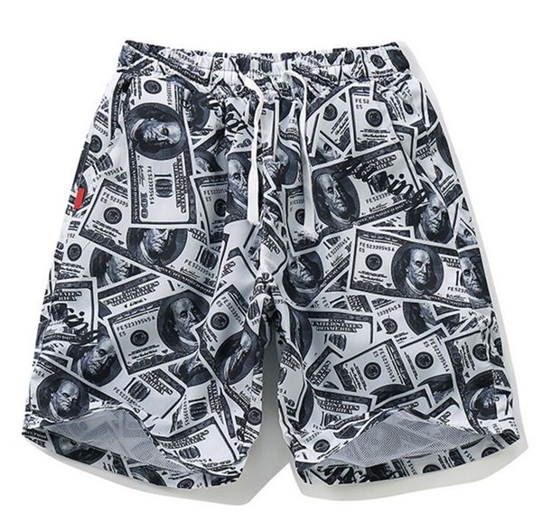 

male shorts dollars printing skateboard fashion new design men pants drawstring male shorts size m-2xl, White;black
