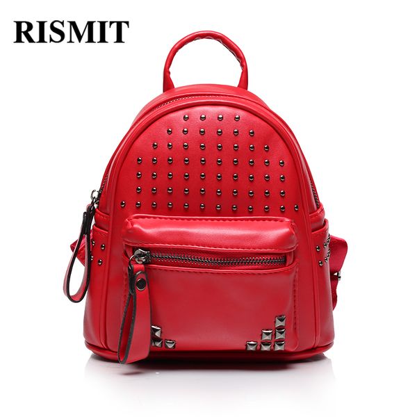 

rismit 2018 fashion backpack women pu leather back pack school bags for girls sac femme with purse and bear bo51