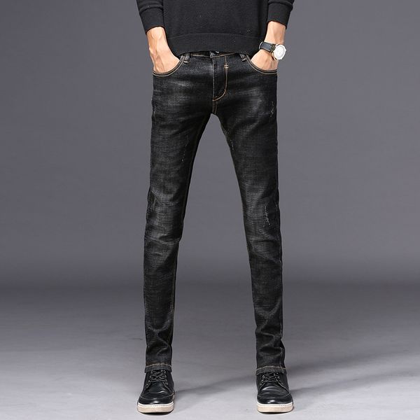 

men denim trousers simple style scratched men's jeans fashion blue slim comfortable pants kot pantolon plus size 36