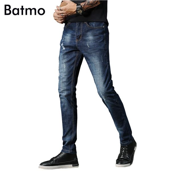 

batmo 2018 new arrival casual slim jeans men,men's denim pencil pants nz710, Blue
