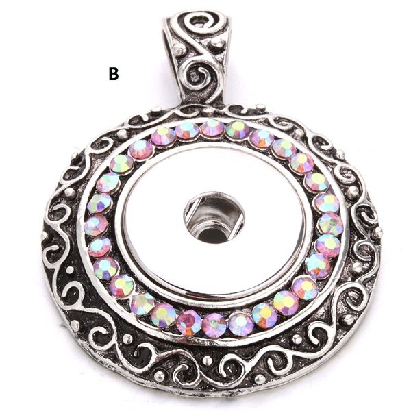 

snap button pendants jewelry with crystal round circle pattern noosa pendants without chain mix order wholesale, Silver