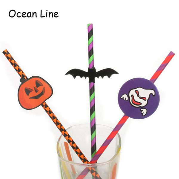 

25pcs halloween decoration pumpkin head bat ghost drinking paper straws wedding birthday baby shower event party supplies