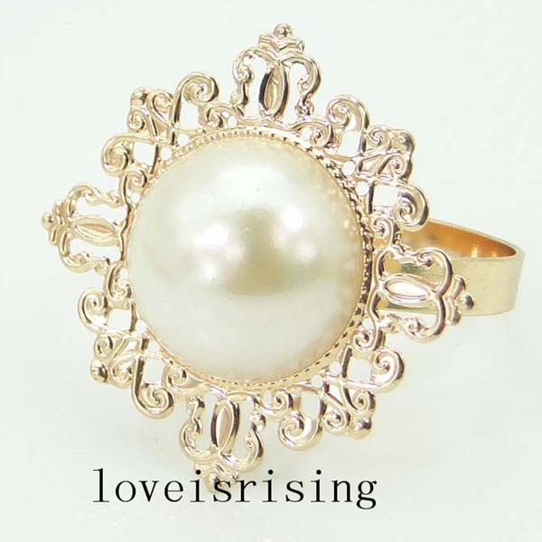 

12pcs ivory pearls gold napkin ring party entertain wedding napkins cloth decorative deduction table banquet dinner