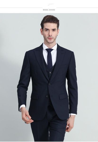 

brand new navy blue men 3 piece suit wedding tuxedos excellent groom tuxedos peak lapel two button men blazer(jacket+pants+tie+vest) 504, Black;gray