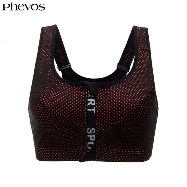 

phevos plus size women shockproof sports bra zipper front push up women sport bra running gym yoga padded fitness top, White;black