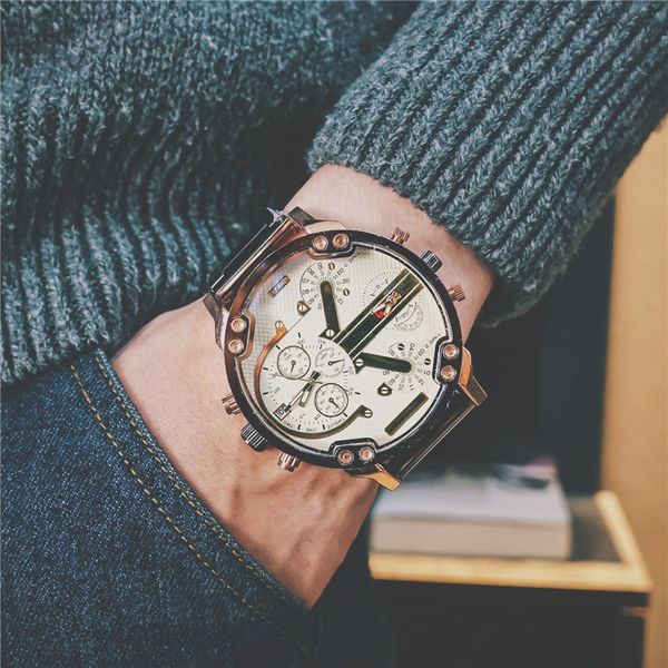 

creative big dial two movements men quartz wristwatch man's classical army watches male sports hours watch, Slivery;brown