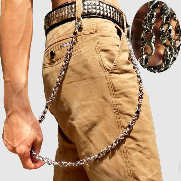

79cm skull biker jean wallet chains silver ghost rock punk hip- metal keychain key pant chain fashion men jewelry 2018