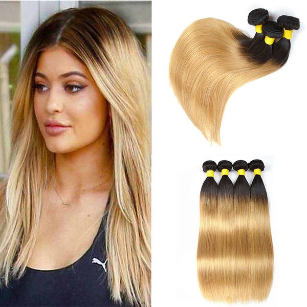Ombre Peruvian Virgin Hair 3 4 Bundles Deals Wholesale Straight Human Hair Weave T1b 27 Two Tone Colored Blonde Hair Extensions Hair Extension Wefts