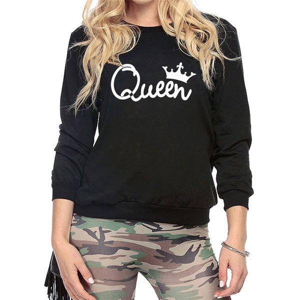 

queen letter print long sleeve women t-shirt new tee shirt femme o-neck thick t shirt, White