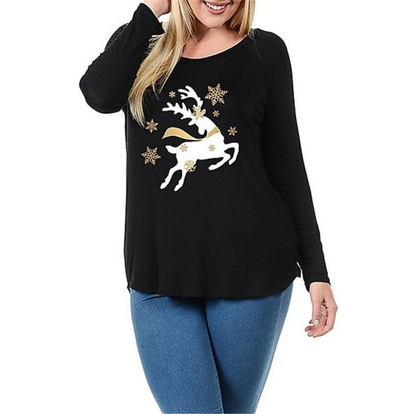 

shirts autumn christmas t elk sleeve letter print shirt pullover aaa1195 deer women round sweatshirts t-shirt long neck tees oversi uqlo, Black