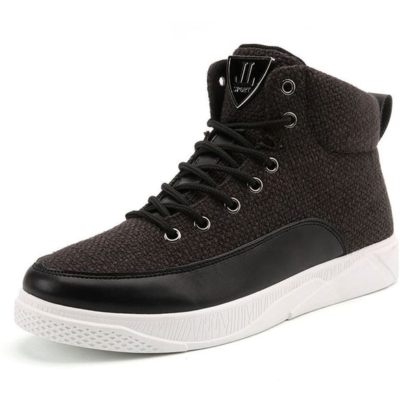 

men elevator shoes 2018 height increasing 6 cm men canvas shoes fashion trainers ankle boots lace up casual sneaker brand high shoes, Black