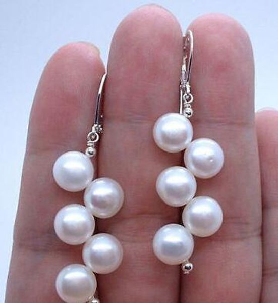 

5pcbeautiful handmade white freshwater pearl silver hook leverback earrings 7-8mm, Golden