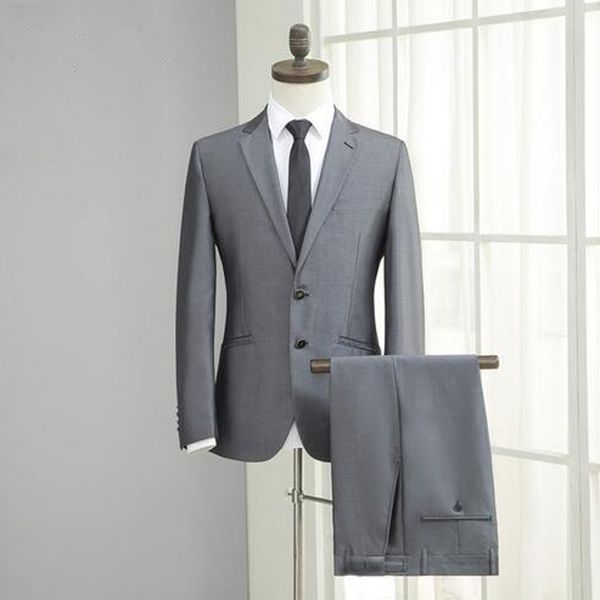 

gray men suits 2018 business prom wear slim fit wedding groom tuxedos bridegroom suits slim fit 2 pieces (jacket+pants) man blazer, Black;gray