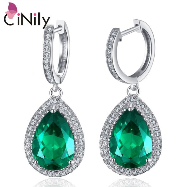 

cinily authentic. solid 925 sterling silver created green emerald new fine jewelry for women wedding drop earrings se035, Golden;silver