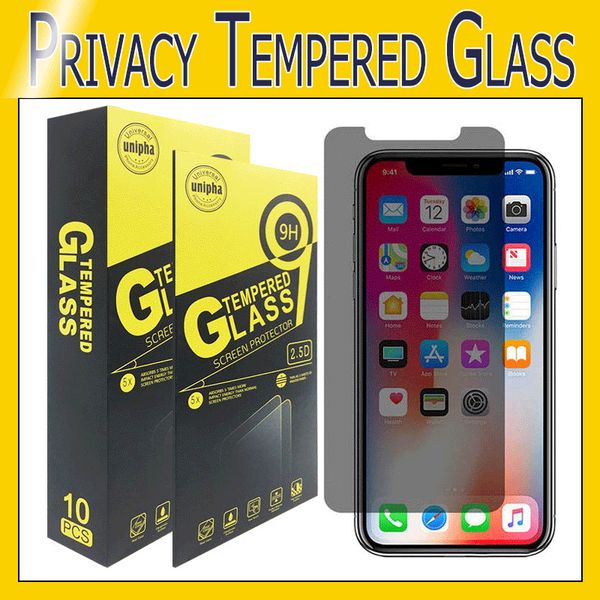 

privacy tempered glass anti-spy peeping screen protector for iphone 11 pro max x xr xs max 8 7 6 6s plus with retail package