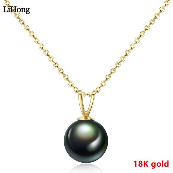 

high jewelry solid 18k real gold pearl necklace 8-9mm natural tahitian black pearl pendant necklace for women's fine jewelry, Silver