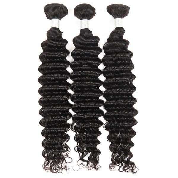 

10a brazilian virgin hair deep wave 3 bundles wet and wavy virgin peruvian malaysian deep wave curly human hair extensions natural color, Black