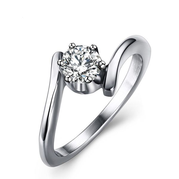 

can mix order silver color fashion simple lady's rings stainless steel gemstone zircon ring jewelry gift for women girls j024