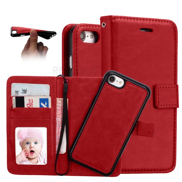 Atacado destacável magnética 2 em 1 phone case para samsung s8 s8 mais crazy horse padrão carteira pu capa de couro com cartão titular