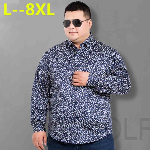 

big size 8xl 6xl 4x floral printed man casual shirts fashion classic men dress shirt breathable men's long sleeve brand clothing, White;black
