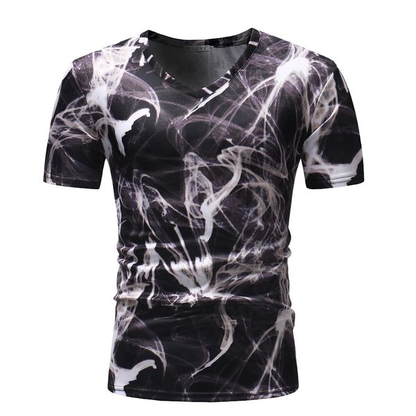 

smog printed casual tshirts mens high street tees male v neck short sleeve ing, White;black