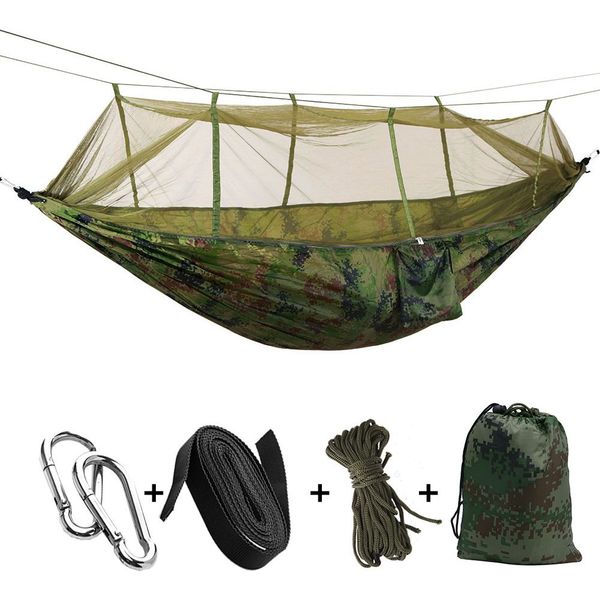 

portable high strength parachute fabric camping hammock hanging bed with mosquito net sleeping hammock