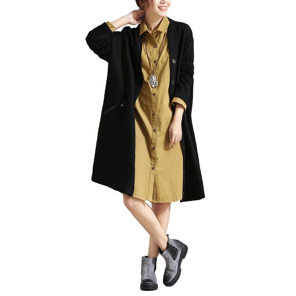 

women clothes autumn winter trench coats loose ladies casual solid v neck oversize button up overcoat female cotton vadim, Tan;black