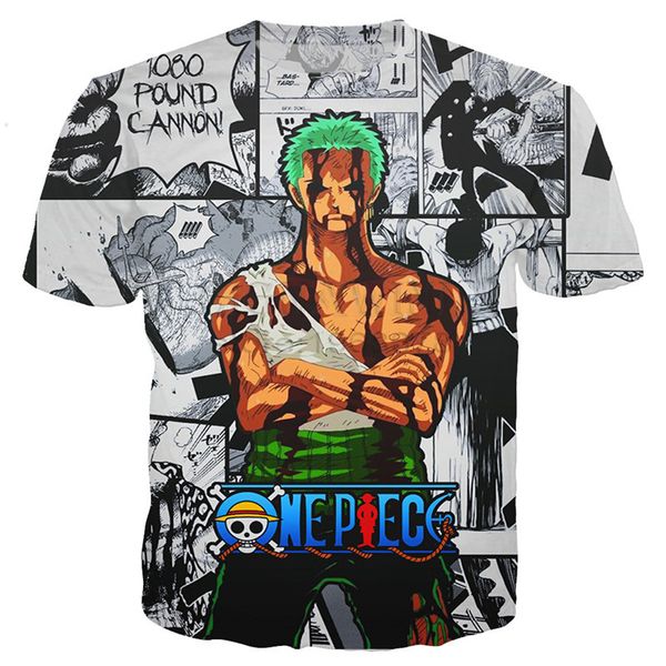 

новые мужчины / женщины 3d классический аниме one piece roronoa zoro печати с коротким рукавом смешные футболки harajuku фитнес повседневная, White;black