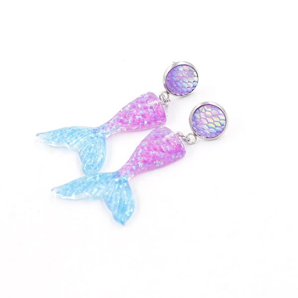 

мода смолы druzy drusy серьги из нержавеющей стали русалка серьги ручной работы стад для женщин ювелирные изделия, Golden;silver