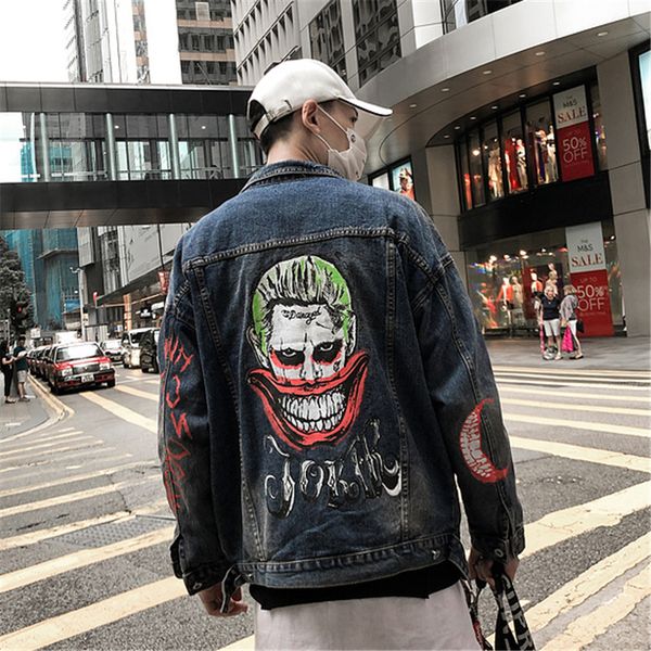 

Autumn 2018 New Hip Hop Big mouth Black eye Man jeans Jacket