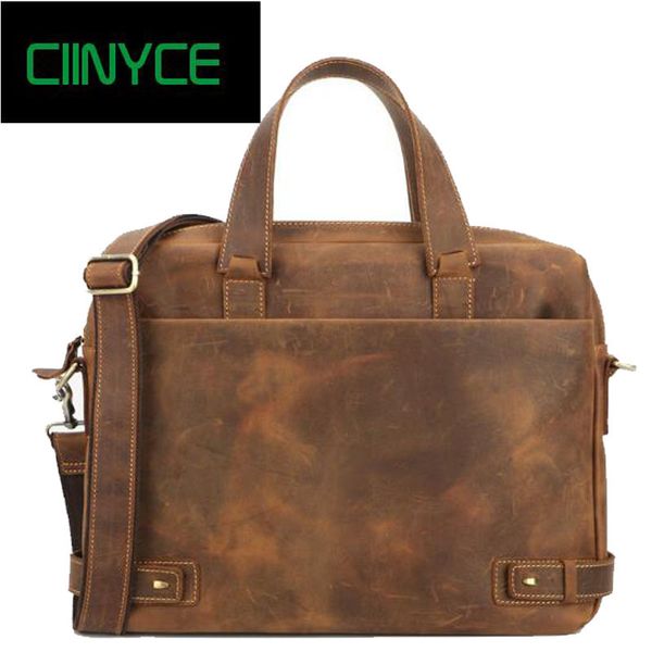 

genuine cow leather crazy horse vintage cowhide nature skin men's handbags satchel retro shoulder messenger laptotes bags
