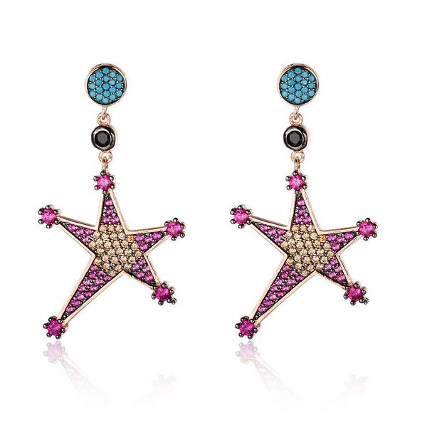 

cute starfish dangle earrings pink yellow cubic zirconia long drop earrings for women party jewelry accessories gift (ea103057, Silver