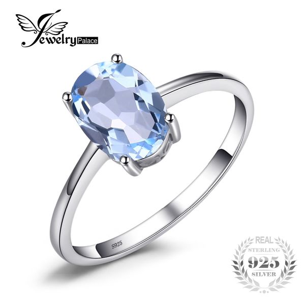 

jewelrypalace oval 1.5ct natural sky blue z birthstone solitaire ring solid 925 sterling silver fine jewelry for women gift, Golden;silver