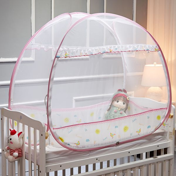 

120*80cm floding baby bed mongolian yurt mosquito net portable baby crib mosquito netting travel zipper door beds